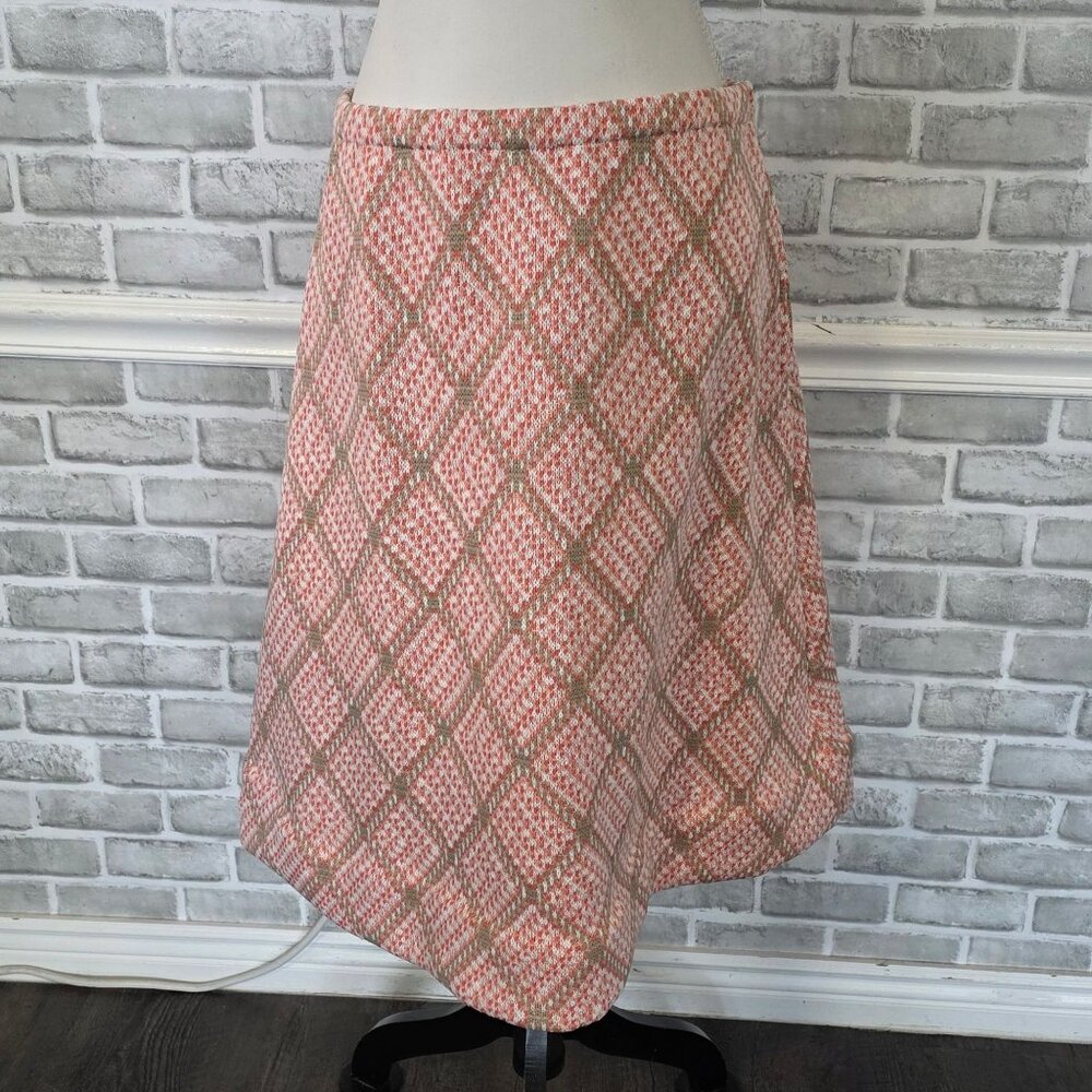 Vintage 70s Handmade A-line Diamond Plaid Skirt Pink Retro Preppy Costume Prop